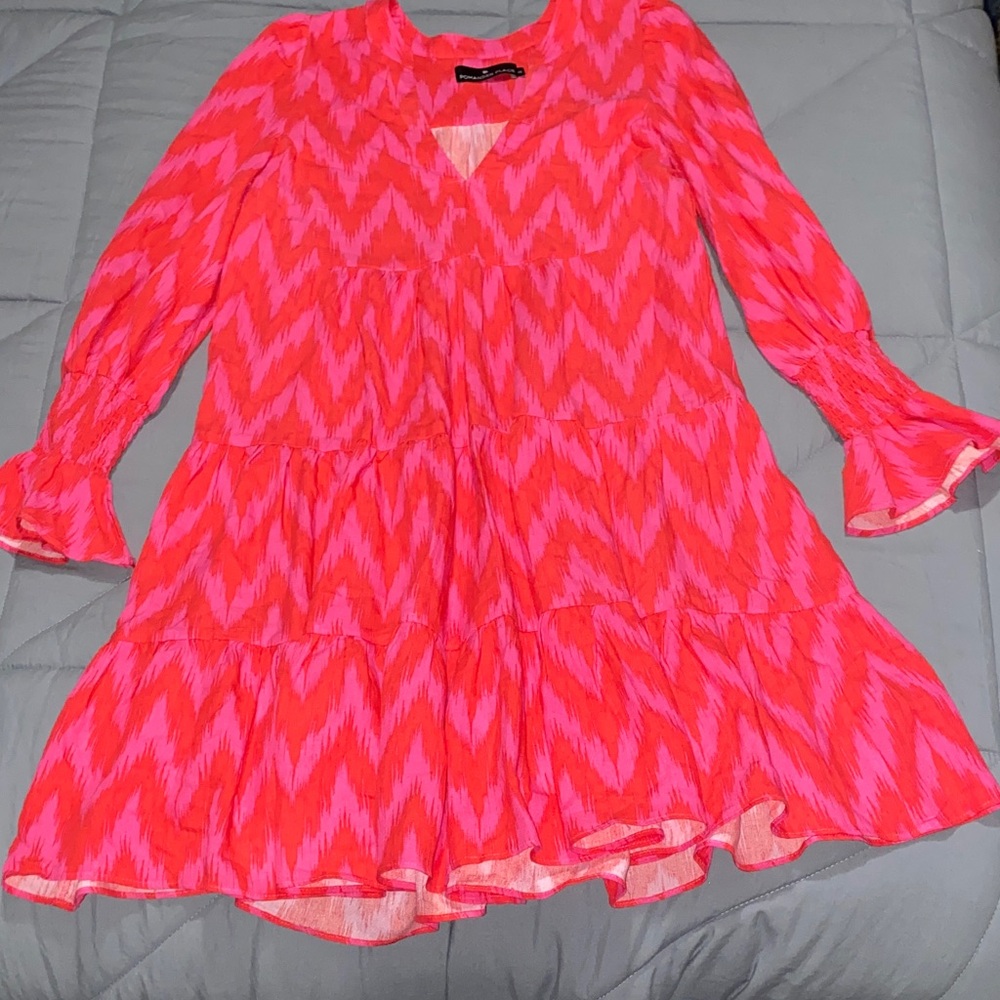 Women’s Pink and Red Chevron Tiered Dress